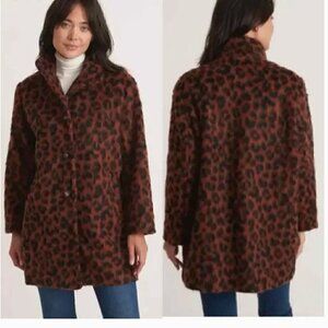 Marine Layer Stephanie Cocoon Coat Fuzzy Teddy Jacket Wool Blend Cheetah NWT XL